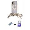 MARSİLYAN™- iPhone 13 Pro Max Kılıf Eksen Özel Seri - Siyah Bilvis 5in1 5D Magic Hayalet Cam Ekran Koruyucu + Gökkuşağı Shine Kamera Lens Koruma Cam