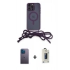 MARSİLYAN™- iPhone 13 Pro Max Kılıf Eksen Özel Seri - Siyah Bilvis Hayalet Cam Ekran Koruyucu + Mavi Neon Fosforlu Kamera Lens