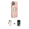 MARSİLYAN™- iPhone 13 Pro Max Kılıf İz Form Serisi - Şeffaf 360 Full Body Arka Koruyucu + Gold Shine Kamera Lens