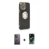 MARSİLYAN™- iPhone 13 Pro Max Kılıf İz Form Serisi - Şeffaf 360 Full Body Arka Koruyucu + Neon Fosforlu Kamera Lens - YL