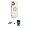 MARSİLYAN™- iPhone 13 Pro Max Kılıf İz Form Serisi - Şeffaf 360 Full Body Arka Koruyucu + Pembe Renkli Kamera Lens Koruma Cam