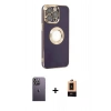 MARSİLYAN™- iPhone 13 Pro Max Kılıf İz Form Serisi - Şeffaf Maxco Cam Ekran Koruyucu + Neon Fosforlu Kamera Lens - BZ