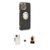 MARSİLYAN™- iPhone 13 Pro Max Kılıf İz Form Serisi - Şeffaf Maxco Cam Ekran Koruyucu + Gold Shine Kamera Lens