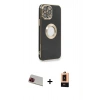 MARSİLYAN™- iPhone 13 Pro Max Kılıf İz Form Serisi - Şeffaf Maxco Cam Ekran Koruyucu + Kırmızı Rainbow Kamera Lens Koruma Cam
