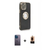 MARSİLYAN™- iPhone 13 Pro Max Kılıf İz Form Serisi - Şeffaf Maxco Cam Ekran Koruyucu + Neon Fosforlu Kamera Lens - MI
