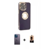 MARSİLYAN™- iPhone 13 Pro Max Kılıf İz Form Serisi - Şeffaf Maxco Cam Ekran Koruyucu + Neon Fosforlu Kamera Lens - MI
