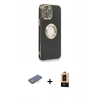 MARSİLYAN™- iPhone 13 Pro Max Kılıf İz Form Serisi - Şeffaf Maxco Cam Ekran Koruyucu + Pembe Renkli Kamera Lens Koruma Cam