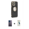 MARSİLYAN™- iPhone 13 Pro Max Kılıf İz Form Serisi - Şeffaf Pasifik Cam Ekran Koruyucu + Neon Fosforlu Kamera Lens - MI