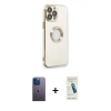 MARSİLYAN™- iPhone 13 Pro Max Kılıf İz Form Serisi - Şeffaf Pasifik Cam Ekran Koruyucu + Neon Fosforlu Kamera Lens - MI