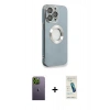 MARSİLYAN™- iPhone 13 Pro Max Kılıf İz Form Serisi - Şeffaf Pasifik Cam Ekran Koruyucu + Neon Fosforlu Kamera Lens - YL