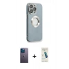 MARSİLYAN™- iPhone 13 Pro Max Kılıf İz Form Serisi - Şeffaf Pasifik Cam Ekran Koruyucu + Neon Fosforlu Kamera Lens - MI