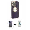 MARSİLYAN™- iPhone 13 Pro Max Kılıf İz Form Serisi - Şeffaf Pasifik Cam Ekran Koruyucu + Neon Fosforlu Kamera Lens - MI