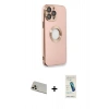 MARSİLYAN™- iPhone 13 Pro Max Kılıf İz Form Serisi - Şeffaf Pasifik Cam Ekran Koruyucu + Rose Gold Rainbow Kamera Lens Koruma Cam