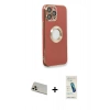 MARSİLYAN™- iPhone 13 Pro Max Kılıf İz Form Serisi - Şeffaf Pasifik Cam Ekran Koruyucu + Rose Gold Rainbow Kamera Lens Koruma Cam
