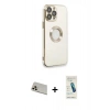 MARSİLYAN™- iPhone 13 Pro Max Kılıf İz Form Serisi - Şeffaf Pasifik Cam Ekran Koruyucu + Rose Gold Rainbow Kamera Lens Koruma Cam