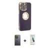 MARSİLYAN™- iPhone 13 Pro Max Kılıf İz Form Serisi - Şeffaf Pasifik Cam Ekran Koruyucu + Yeşil Neon Fosforlu Kamera Lens