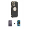 MARSİLYAN™- iPhone 13 Pro Max Kılıf İz Form Serisi - Siyah 18D Cam Ekran Koruyucu + Neon Fosforlu Kamera Lens - BZ