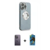 MARSİLYAN™- iPhone 13 Pro Max Kılıf İz Form Serisi - Siyah 18D Cam Ekran Koruyucu + Neon Fosforlu Kamera Lens - BZ