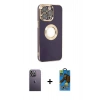 MARSİLYAN™- iPhone 13 Pro Max Kılıf İz Form Serisi - Siyah 18D Cam Ekran Koruyucu + Neon Fosforlu Kamera Lens - BZ