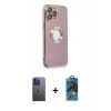 MARSİLYAN™- iPhone 13 Pro Max Kılıf İz Form Serisi - Siyah 18D Cam Ekran Koruyucu + Mavi Neon Fosforlu Kamera Lens