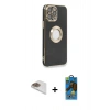 MARSİLYAN™- iPhone 13 Pro Max Kılıf İz Form Serisi - Siyah 18D Cam Ekran Koruyucu + Pers Alüminyum Kamera Lens - GD
