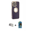 MARSİLYAN™- iPhone 13 Pro Max Kılıf İz Form Serisi - Siyah 18D Cam Ekran Koruyucu + Rainbow Kamera Lens Koruma Cam - MR
