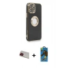 MARSİLYAN™- iPhone 13 Pro Max Kılıf İz Form Serisi - Siyah 18D Cam Ekran Koruyucu + Rainbow Kamera Lens Koruma Cam - KI