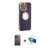 MARSİLYAN™- iPhone 13 Pro Max Kılıf İz Form Serisi - Siyah 3D Antistatik Cam Ekran Koruyucu + Neon Fosforlu Kamera Lens - YL