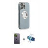 MARSİLYAN™- iPhone 13 Pro Max Kılıf İz Form Serisi - Siyah 3D Antistatik Cam Ekran Koruyucu + Neon Fosforlu Kamera Lens - YL