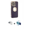 MARSİLYAN™- iPhone 13 Pro Max Kılıf İz Form Serisi - Siyah 3D Antistatik Cam Ekran Koruyucu + Pers Alüminyum Kamera Lens - SABE
