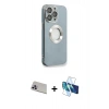 MARSİLYAN™- iPhone 13 Pro Max Kılıf İz Form Serisi - Siyah 3D Antistatik Cam Ekran Koruyucu + Rainbow Kamera Lens Koruma Cam - MR