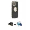 MARSİLYAN™- iPhone 13 Pro Max Kılıf İz Form Serisi - Siyah 3D Antistatik Cam Ekran Koruyucu + Raze Metal Kamera Lens - GD