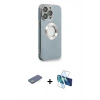 MARSİLYAN™- iPhone 13 Pro Max Kılıf İz Form Serisi - Siyah 3D Antistatik Cam Ekran Koruyucu + Renkli Kamera Lens Koruma Cam - YL
