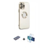 MARSİLYAN™- iPhone 13 Pro Max Kılıf İz Form Serisi - Siyah 3D Antistatik Cam Ekran Koruyucu + Renkli Kamera Lens Koruma Cam - PE