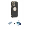 MARSİLYAN™- iPhone 13 Pro Max Kılıf İz Form Serisi - Siyah 3D Antistatik Cam Ekran Koruyucu + Shine Kamera Lens Koruma Cam - MI