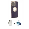 MARSİLYAN™- iPhone 13 Pro Max Kılıf İz Form Serisi - Siyah 3D Antistatik Cam Ekran Koruyucu + Shine Kamera Lens - GD