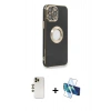 MARSİLYAN™- iPhone 13 Pro Max Kılıf İz Form Serisi - Siyah 3D Antistatik Cam Ekran Koruyucu + Shine Kamera Lens - GD