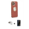 MARSİLYAN™- iPhone 13 Pro Max Kılıf İz Form Serisi - Siyah 3D Antistatik Hayalet Cam Ekran Koruyucu + Gold Pers Alüminyum Kamera Lens