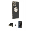 MARSİLYAN™- iPhone 13 Pro Max Kılıf İz Form Serisi - Siyah 3D Antistatik Hayalet Cam Ekran Koruyucu + Raze Metal Kamera Lens - GD