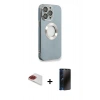 MARSİLYAN™- iPhone 13 Pro Max Kılıf İz Form Serisi - Siyah 3D Antistatik Hayalet Cam Ekran Koruyucu + Pers Alüminyum Kamera Lens - KI