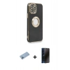 MARSİLYAN™- iPhone 13 Pro Max Kılıf İz Form Serisi - Siyah 3D Antistatik Hayalet Cam Ekran Koruyucu + Shine Kamera Lens Koruma Cam - MI