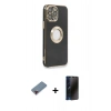 MARSİLYAN™- iPhone 13 Pro Max Kılıf İz Form Serisi - Siyah 3D Antistatik Hayalet Cam Ekran Koruyucu + Metal Kamera Lens Koruma Cam - KI