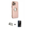 MARSİLYAN™- iPhone 13 Pro Max Kılıf İz Form Serisi - Siyah 3D Antistatik Hayalet Cam Ekran Koruyucu + Rainbow Kamera Lens Koruma Cam - BZ