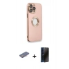 MARSİLYAN™- iPhone 13 Pro Max Kılıf İz Form Serisi - Siyah 3D Antistatik Hayalet Cam Ekran Koruyucu + Renkli Kamera Lens Koruma Cam - PE