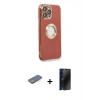 MARSİLYAN™- iPhone 13 Pro Max Kılıf İz Form Serisi - Siyah 3D Antistatik Hayalet Cam Ekran Koruyucu + Renkli Kamera Lens Koruma Cam - YL