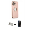 MARSİLYAN™- iPhone 13 Pro Max Kılıf İz Form Serisi - Siyah 3D Antistatik Hayalet Cam Ekran Koruyucu + Rainbow Kamera Lens Koruma Cam - REGD