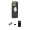 MARSİLYAN™- iPhone 13 Pro Max Kılıf İz Form Serisi - Siyah 3D Antistatik Hayalet Cam Ekran Koruyucu + Shine Kamera Lens Koruma Cam - PE