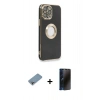 MARSİLYAN™- iPhone 13 Pro Max Kılıf İz Form Serisi - Siyah 3D Antistatik Hayalet Cam Ekran Koruyucu + Shine Kamera Lens Koruma Cam - GI