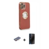 MARSİLYAN™- iPhone 13 Pro Max Kılıf İz Form Serisi - Siyah 3D Antistatik Hayalet Cam Ekran Koruyucu + Renkli Kamera Lens Koruma Cam - TU