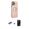 MARSİLYAN™- iPhone 13 Pro Max Kılıf İz Form Serisi - Siyah 3D Antistatik Hayalet Cam Ekran Koruyucu + Renkli Kamera Lens Koruma Cam - TU